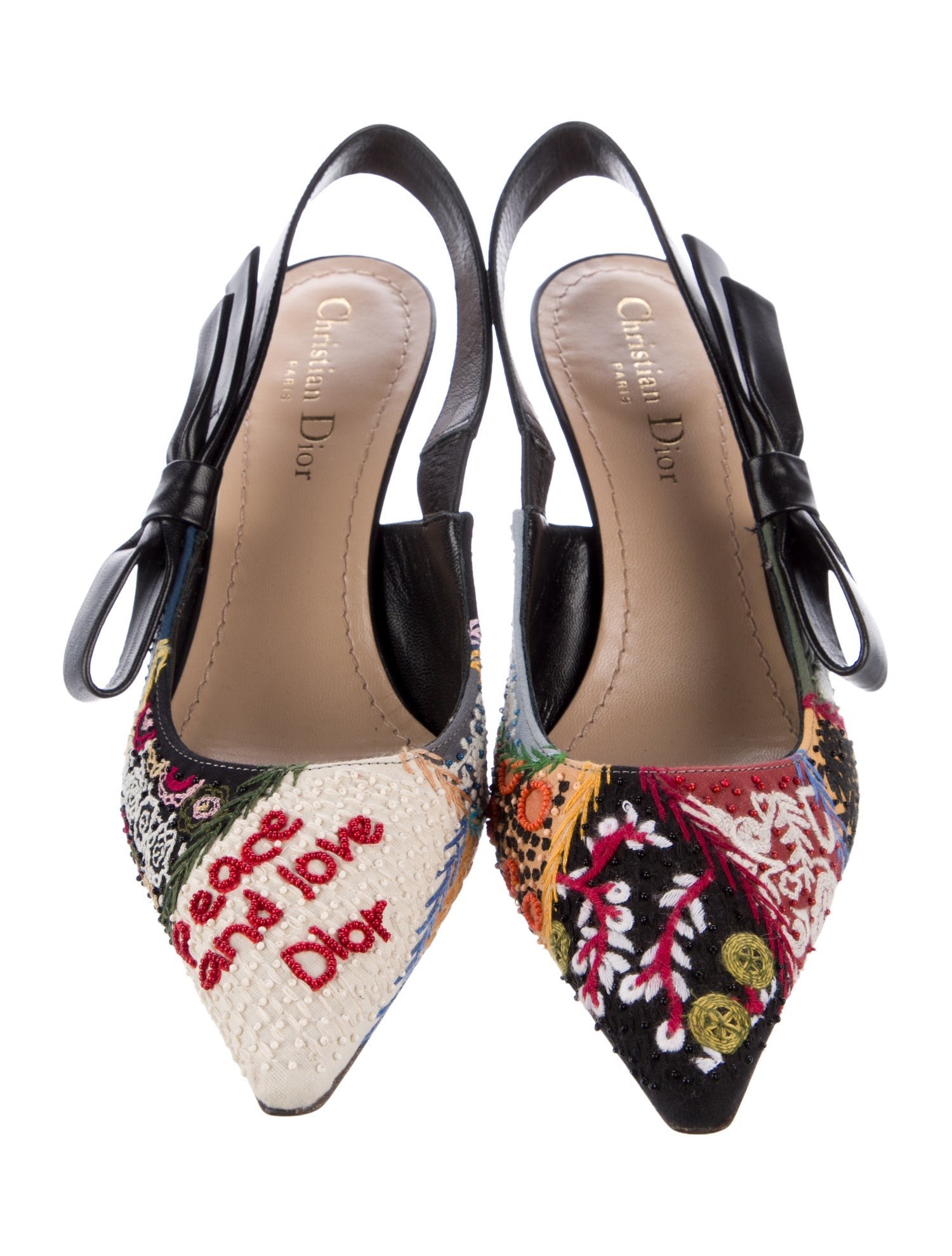 Christian Dior Patterned Embroidered Accent Slingback Pumps